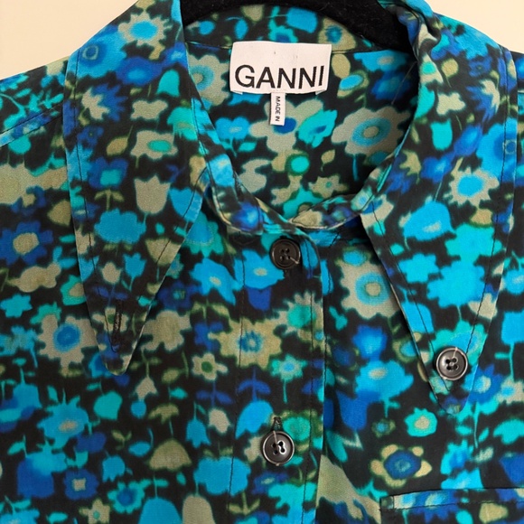 Ganni Silk-Blend Floral Blouse in Blue - Picture 3 of 4